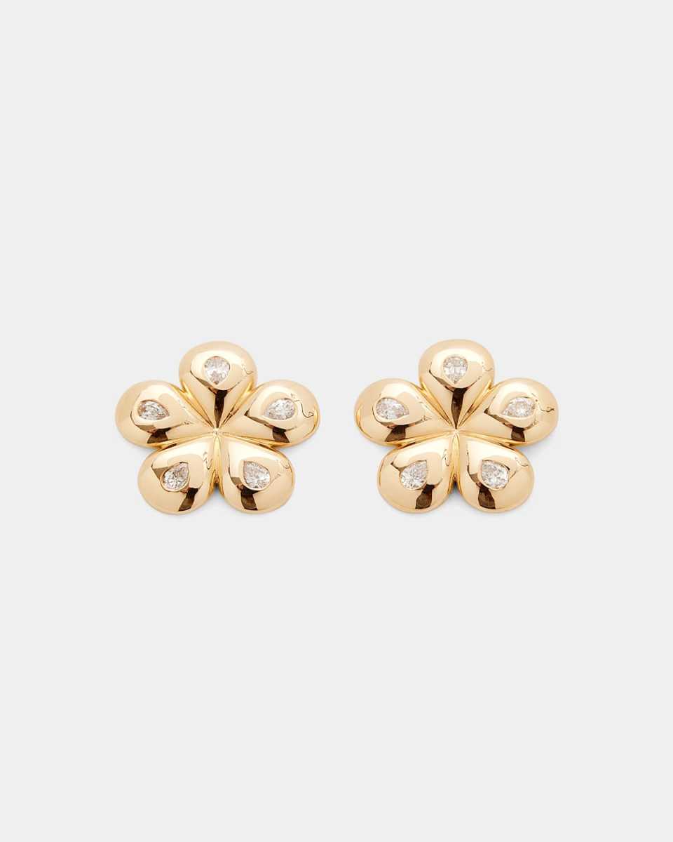Mini Petal Flower Pear Diamond Studs
